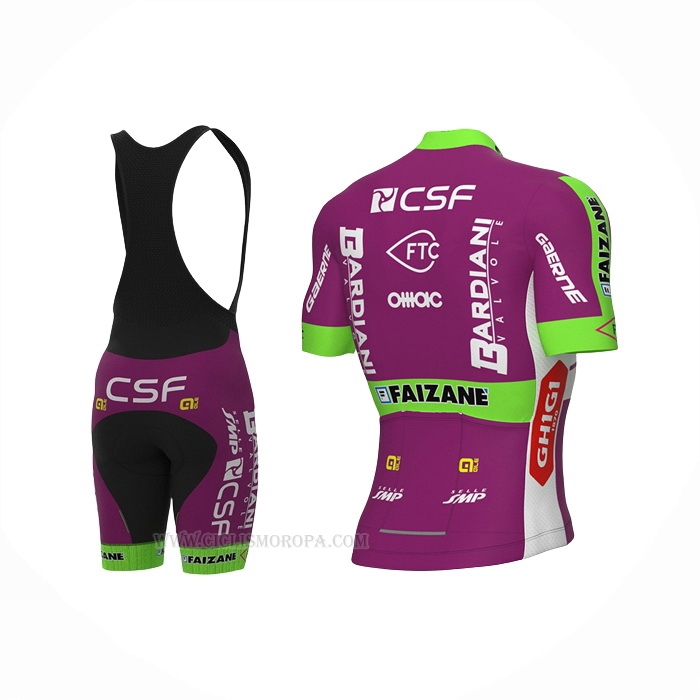 2022 Ropa Ciclismo Bardiani Csf Faizane Verde Violeta Mangas Corta y Culotte Corto